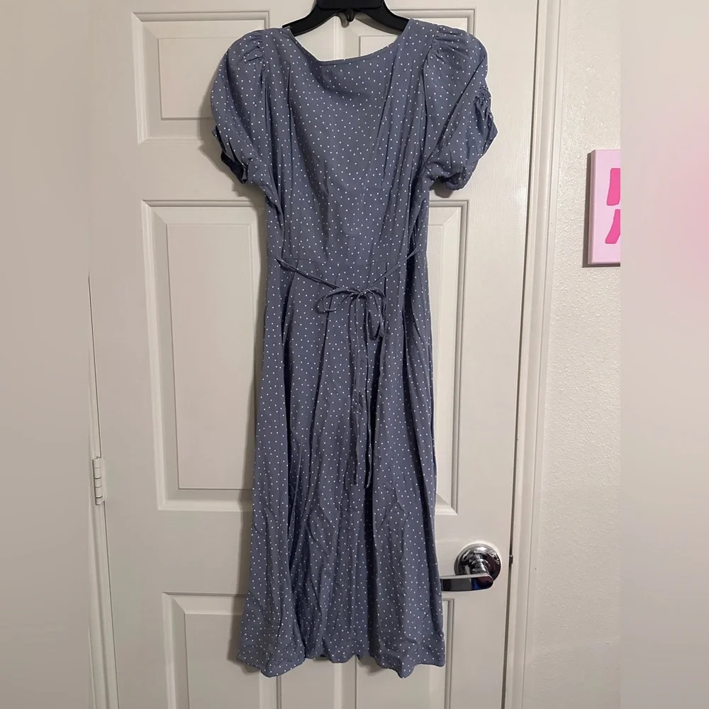 Madewell Light Blue Polka Dot Midi Dress - Picture 3 of 6